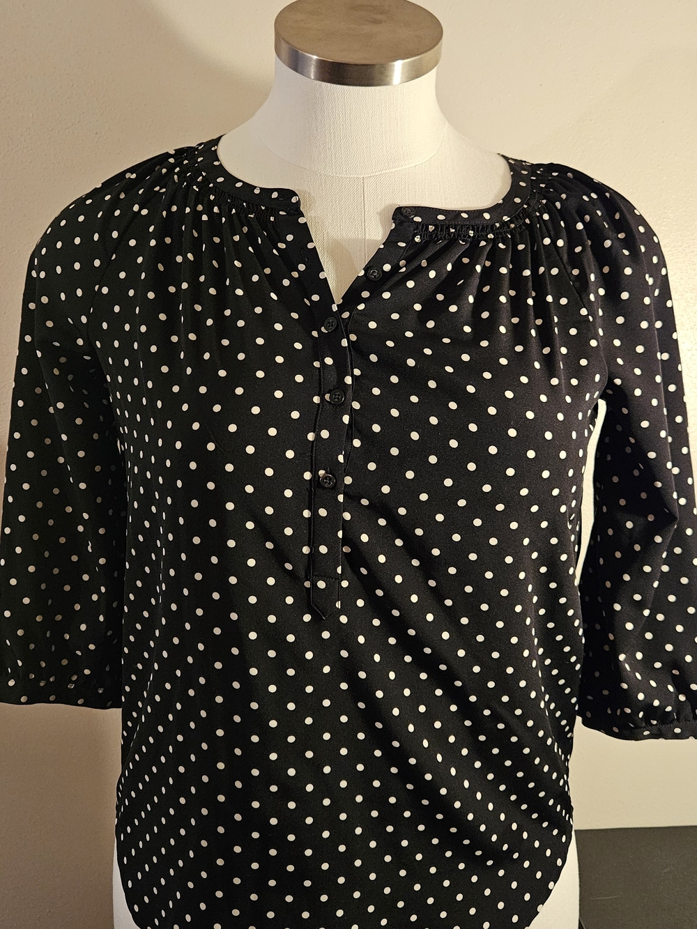 Lauren Ralph Lauren Black Blouse with White Polka Dots